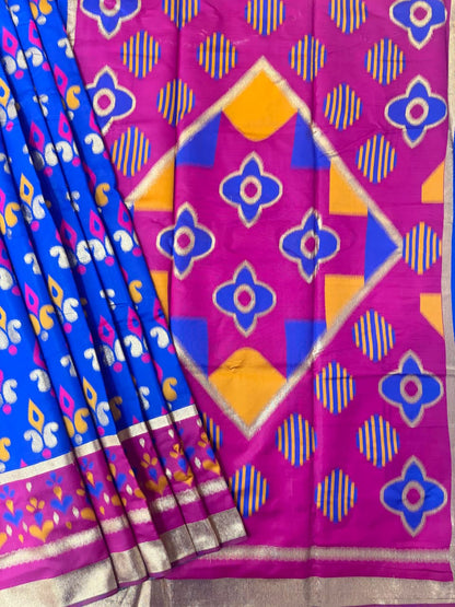 PURE SOFT POCHAMPALI IKKAT SILK SAREE -NAVY BLUE