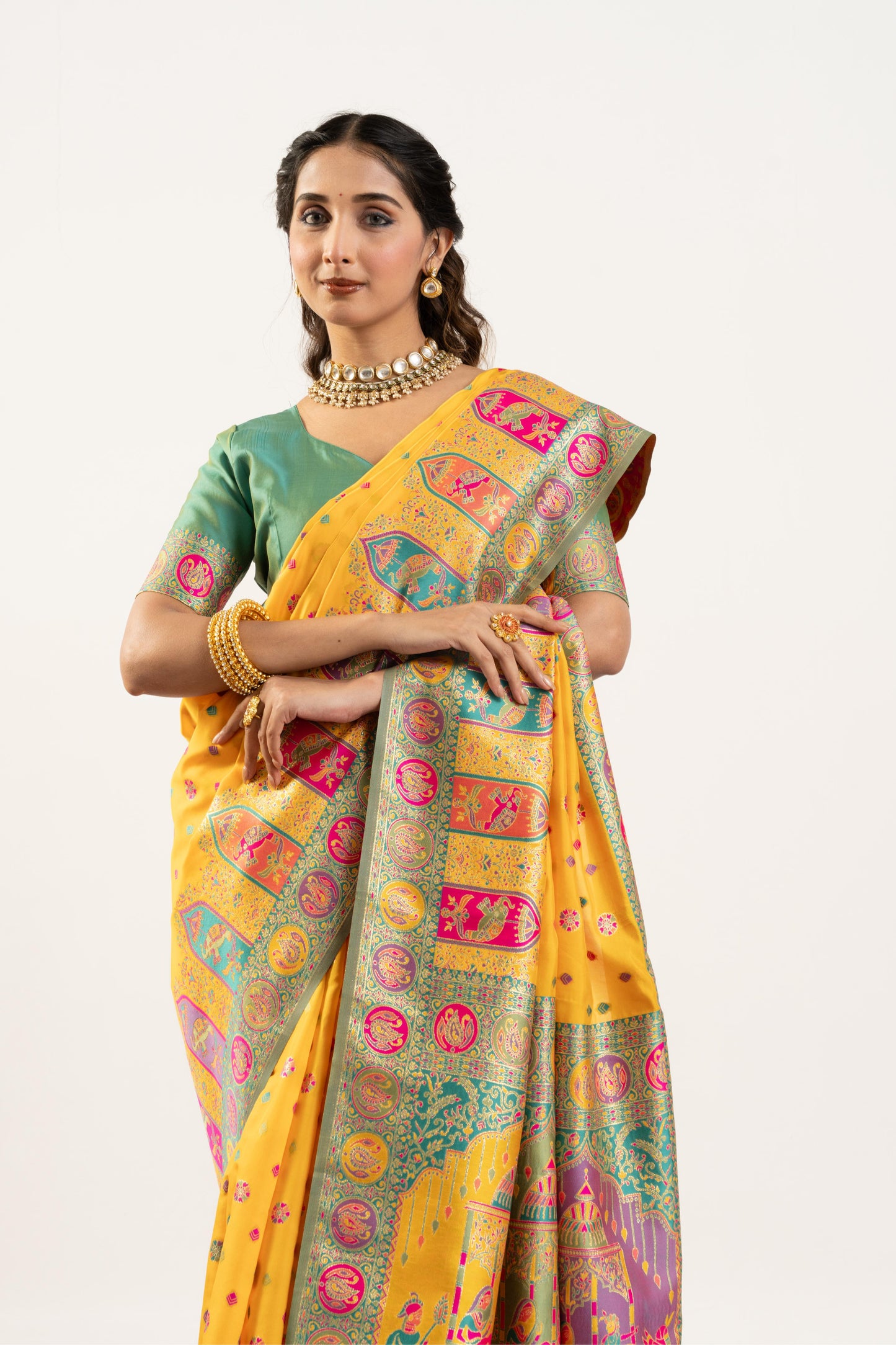 PURE SOFT PASHMINA SILK SAREE - YELLOW
