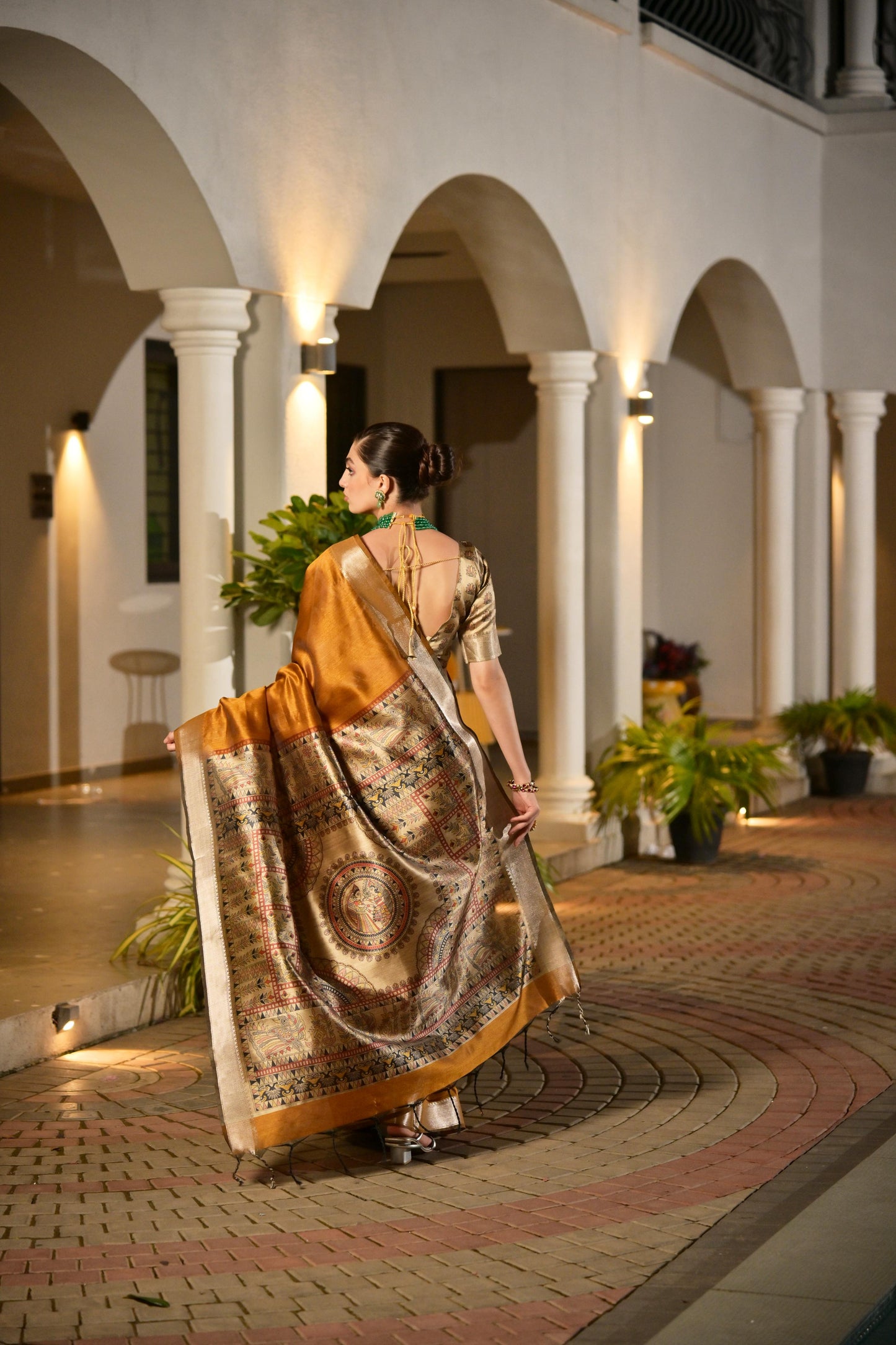 Soft Raw Silk Madhubani Printed Pallu - YELLOW