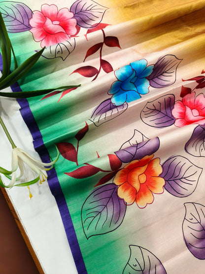 Modern Ethnic Saree with Floral Design -  YELLOW