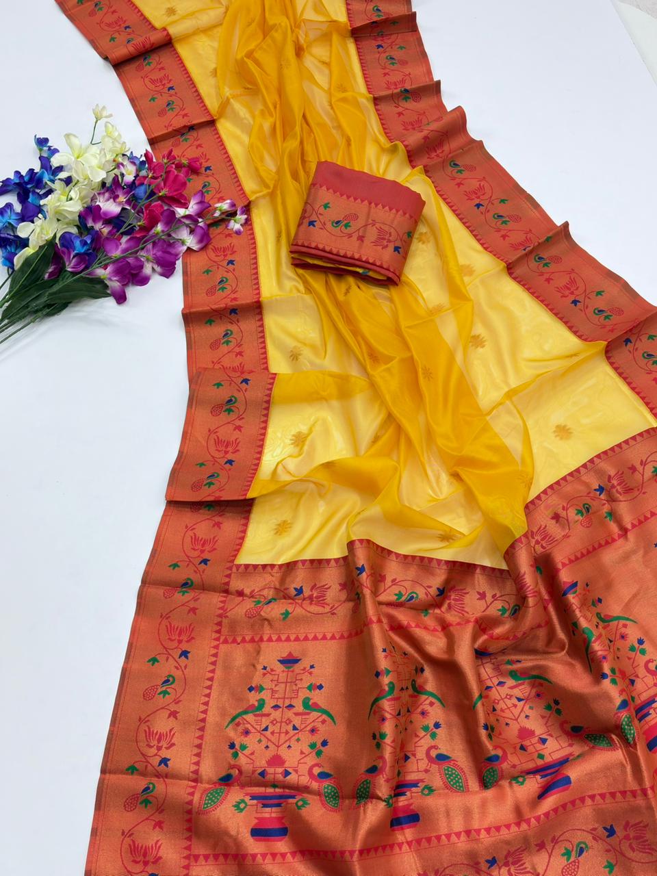 Designer Paithani Saree with Rich Zari Pallu-YELLOW