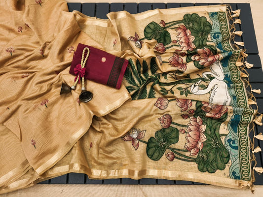 Swan Grace Floral Art Saree-YELLOW