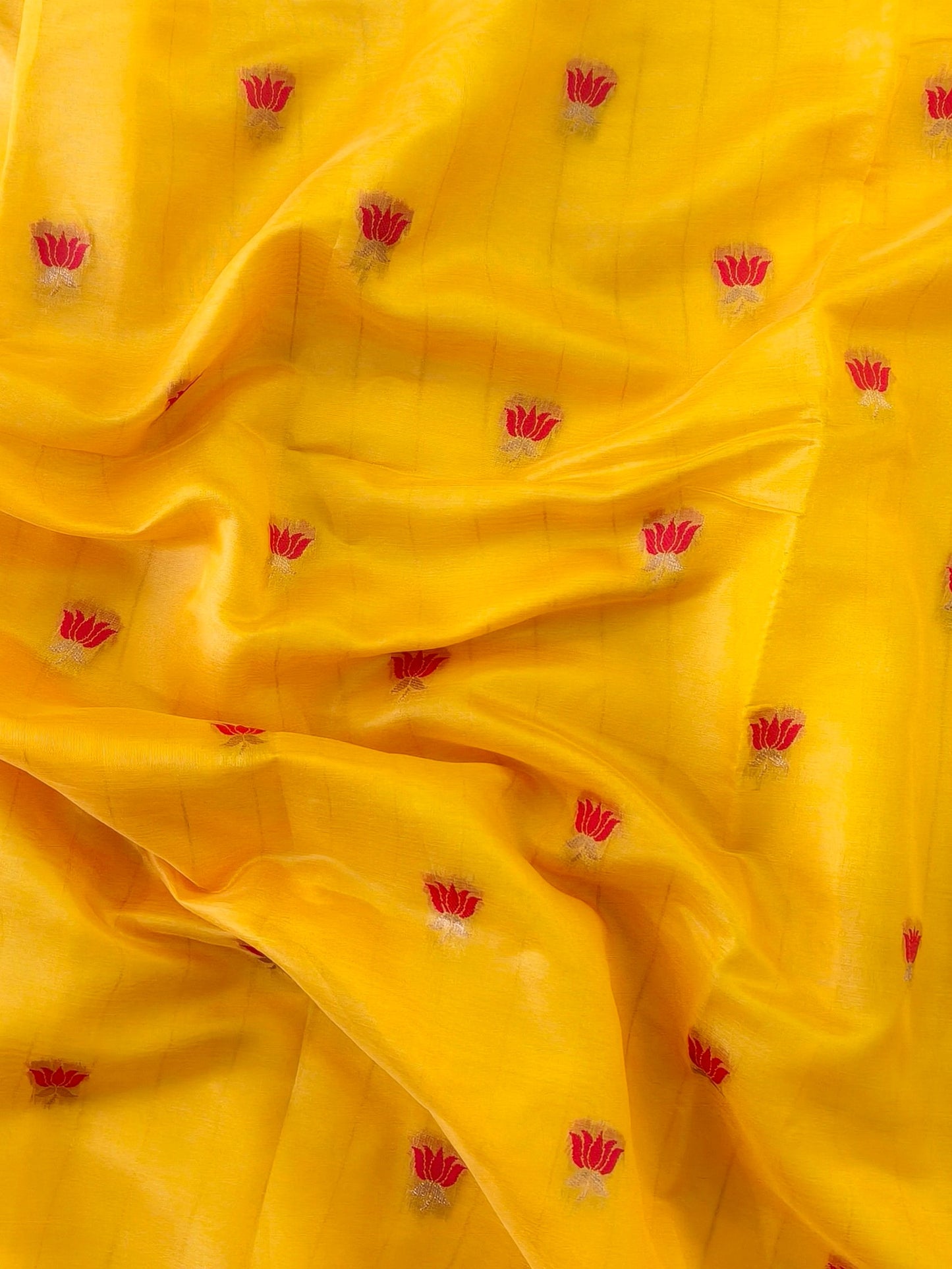 Paithani Silk Saree with Floral Motifs and Zari Pallu - YELLOW
