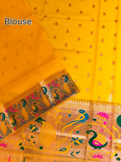 Premium Teal  Silk Saree with Peacock & Bird Woven Pallu- YELLOW