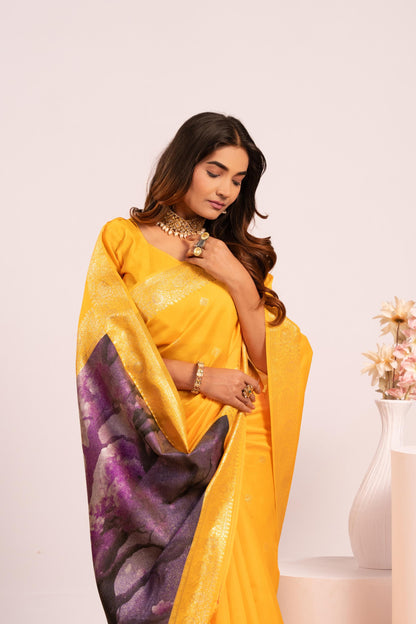 Traditional Paithani Saree with Zari Butti & Storytelling Pallu - YELLOW