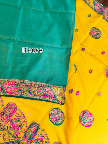 PURE SOFT RAJWADI PASHMINA SILK SAREE - YELLOW