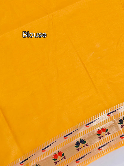 Banarasi Paithani Saree Design with Traditional Kalpavalli Pattern-YELLOW