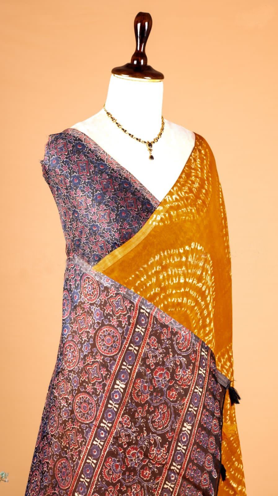 Soft Linen Cotton Heritage Print Saree for Women - Yellow