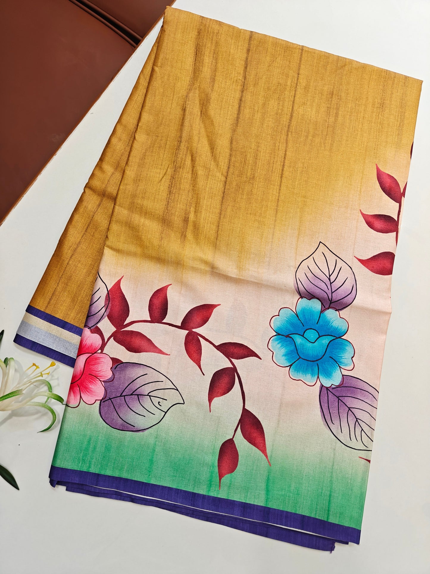 Modern Ethnic Saree with Floral Design -  YELLOW