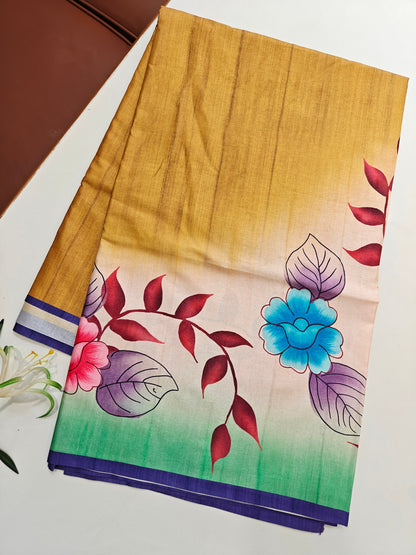 Modern Ethnic Saree with Floral Design -  YELLOW