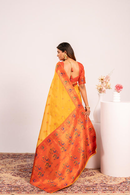 Classic Banarasi Paithani with Traditional Zari - YELLOW