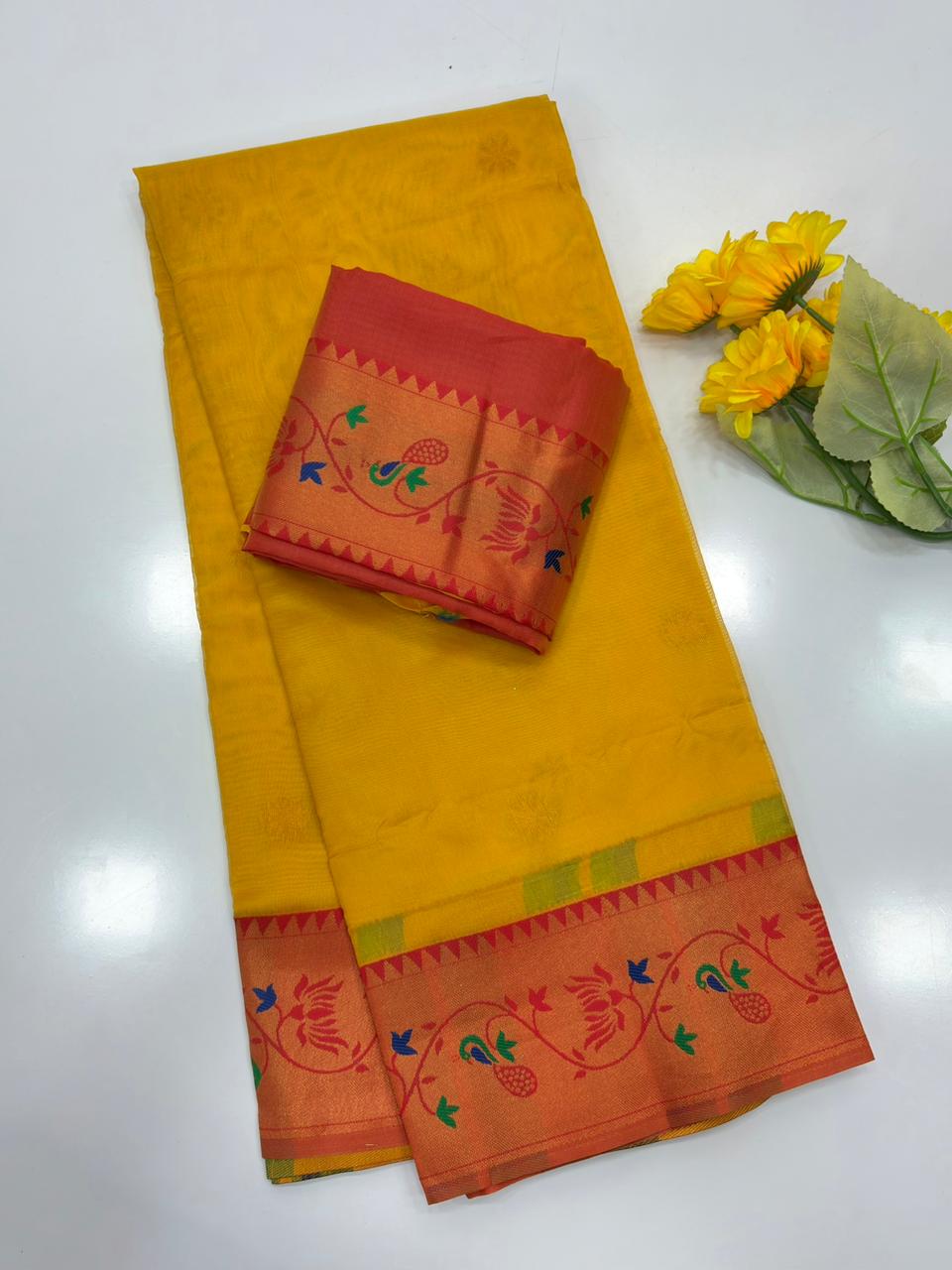 Designer Paithani Saree with Rich Zari Pallu-YELLOW