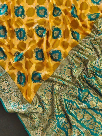 PURE SOFT BANARASI PAITHANI SILK SAREE - YELLOW