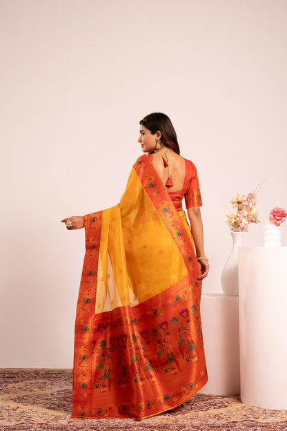 Pure Banarasi Paithani Silk Saree - YELLOW