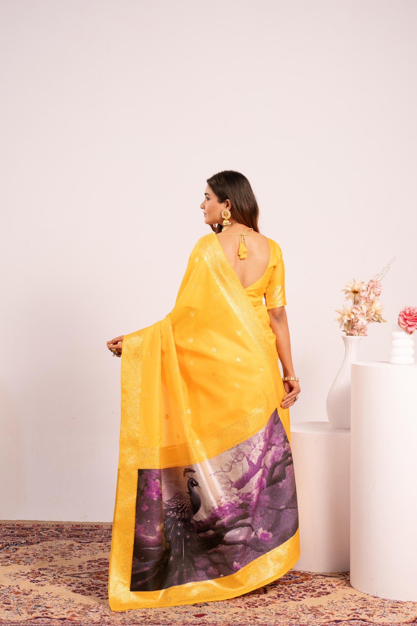 Traditional Paithani Saree with Zari Butti & Storytelling Pallu - YELLOW