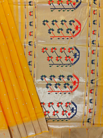 Banarasi Paithani Saree Design with Traditional Kalpavalli Pattern-YELLOW
