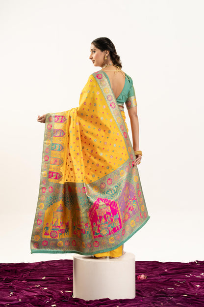 PURE SOFT PASHMINA SILK SAREE - YELLOW
