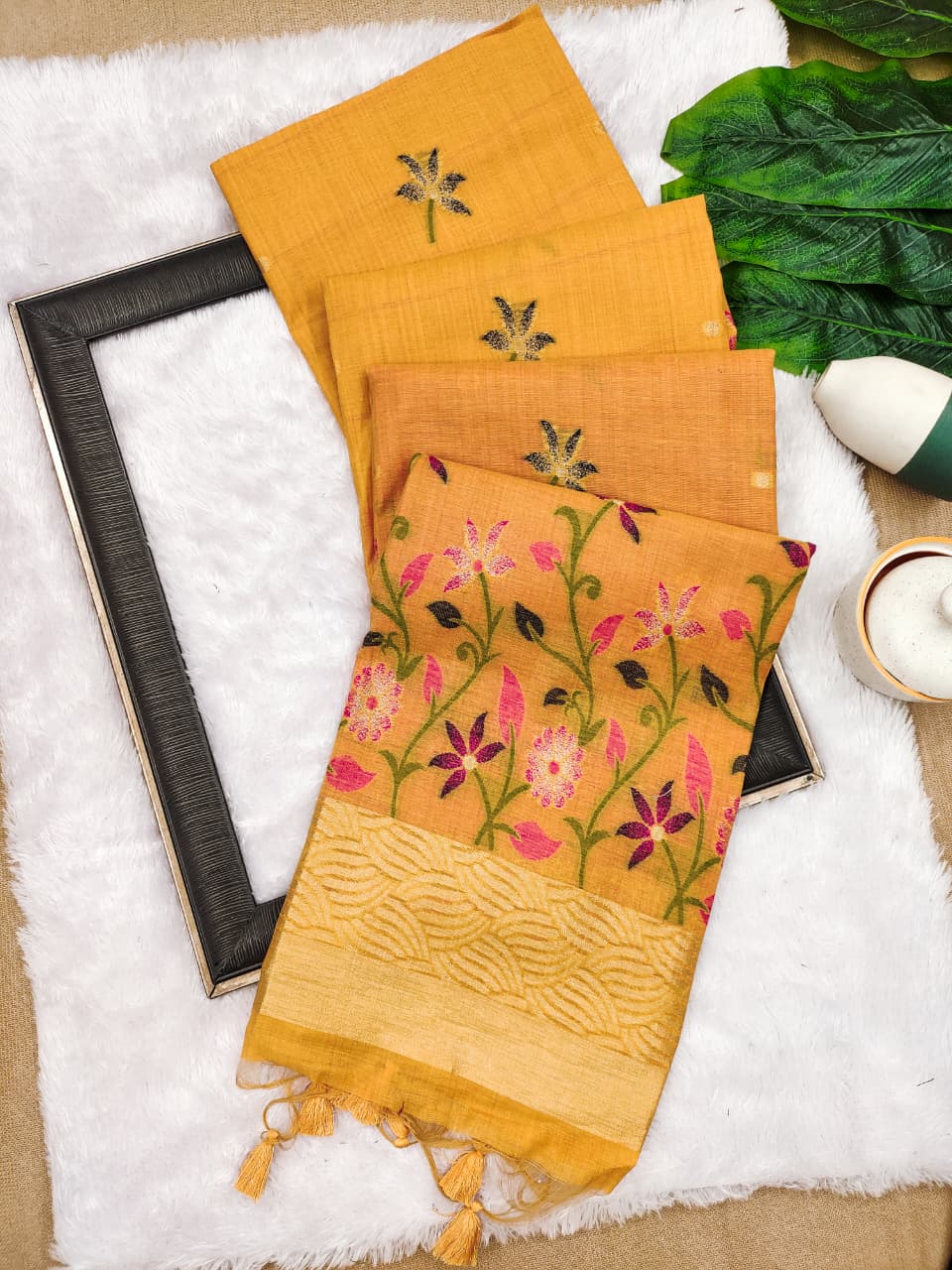 Soft Chanderi Cotton Saree with Intricate Floral Weaving- YELLOW