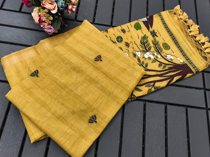 Pure Ghicha Cotton Saree with Traditional Pallu- YELLOW