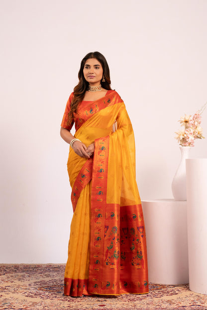 Pure Banarasi Paithani Silk Saree - YELLOW