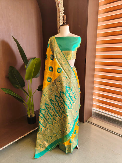 PURE SOFT BANARASI PAITHANI SILK SAREE - YELLOW