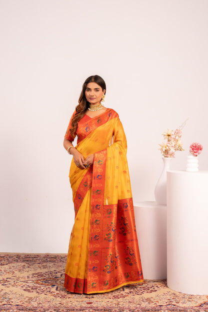 Classic Banarasi Paithani with Traditional Zari - YELLOW