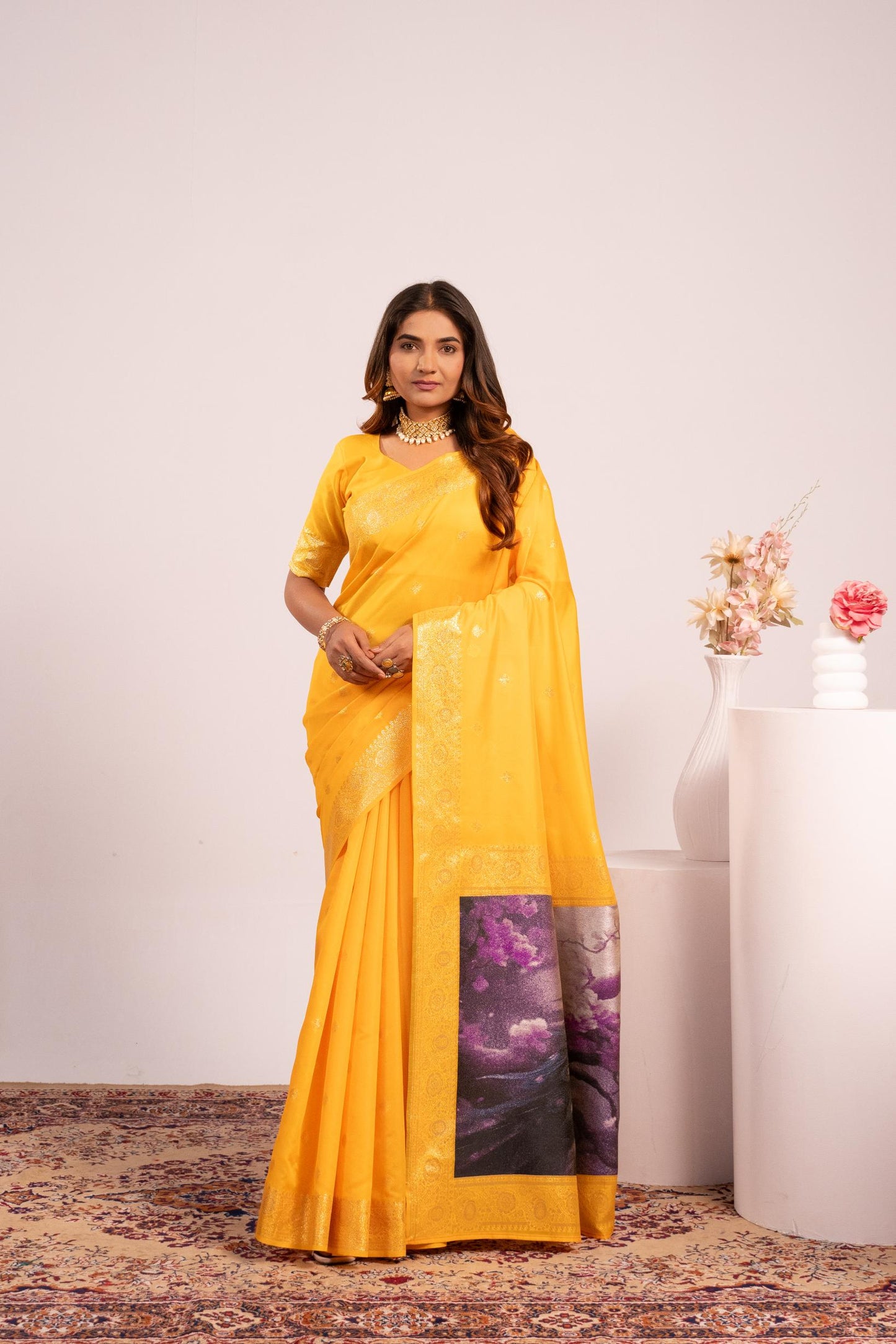 Traditional Paithani Saree with Zari Butti & Storytelling Pallu - YELLOW