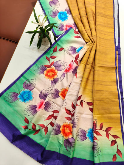 Modern Ethnic Saree with Floral Design -  YELLOW