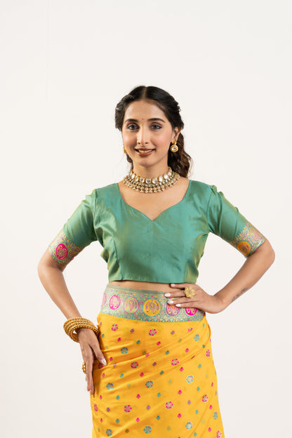 PURE SOFT PASHMINA SILK SAREE - YELLOW