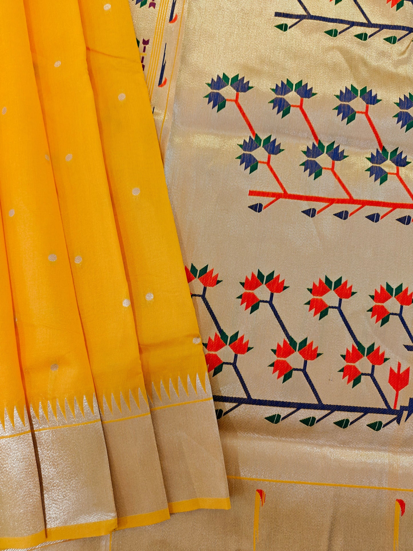 Banarasi Paithani Saree Design with Traditional Kalpavalli Pattern-YELLOW