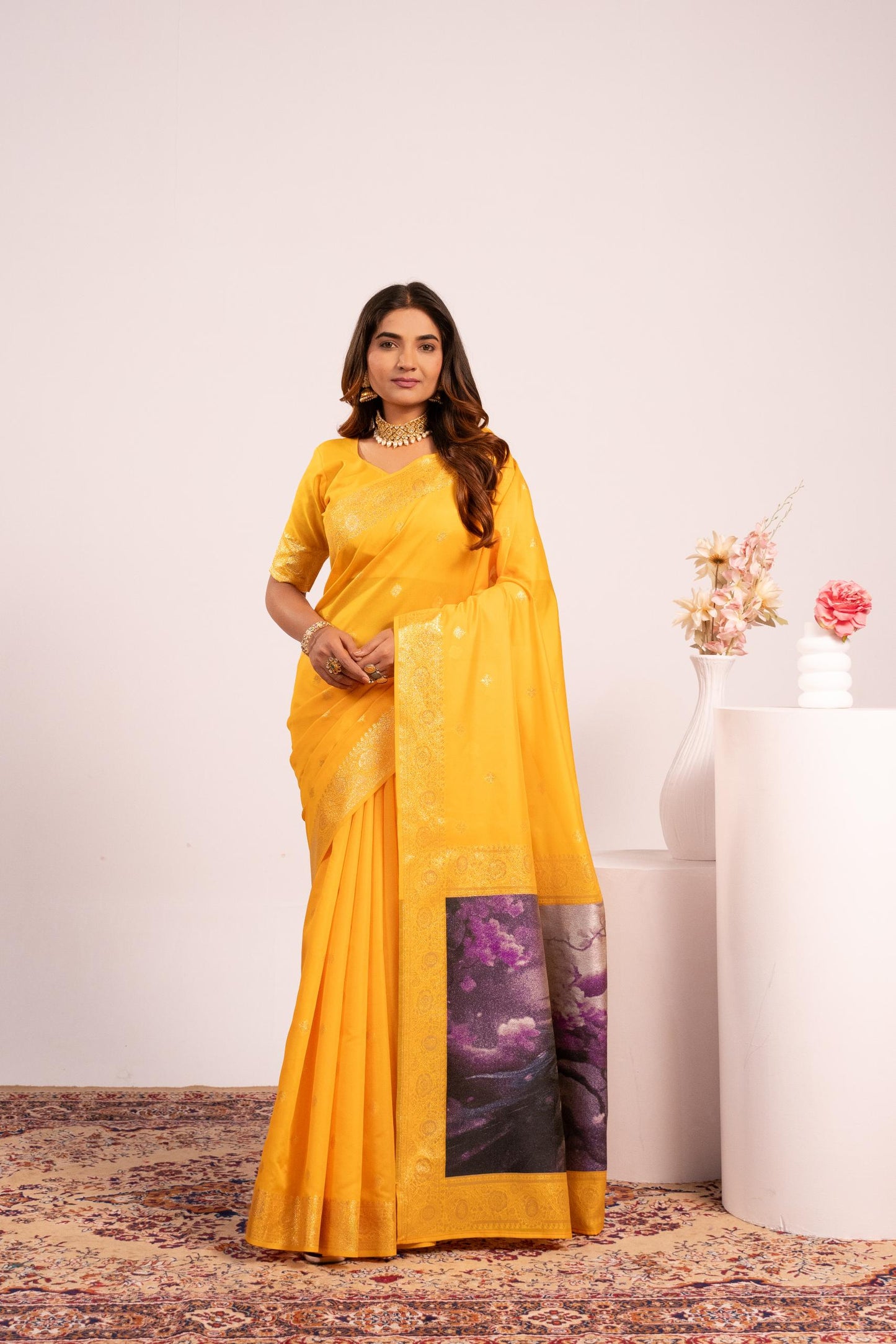 Traditional Paithani Saree with Zari Butti & Storytelling Pallu - YELLOW