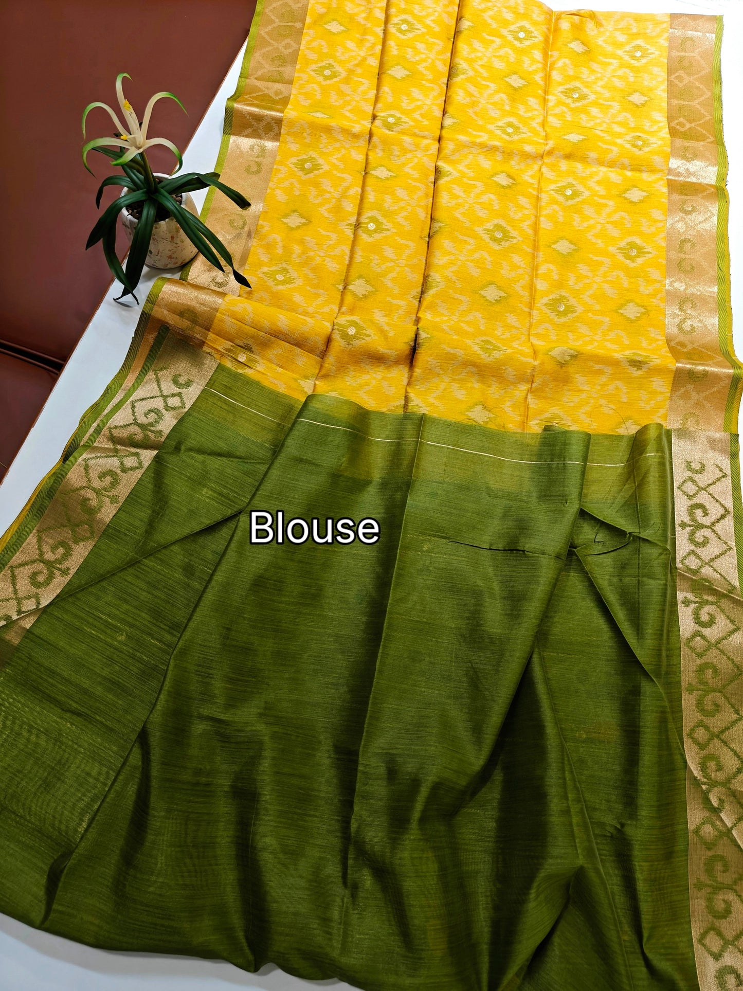 Raw Silk Ikkat Saree With Zari Woven Border-YELLOW