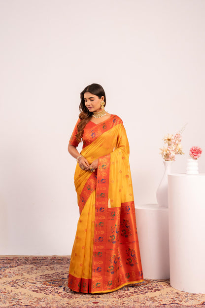Classic Banarasi Paithani with Traditional Zari - YELLOW