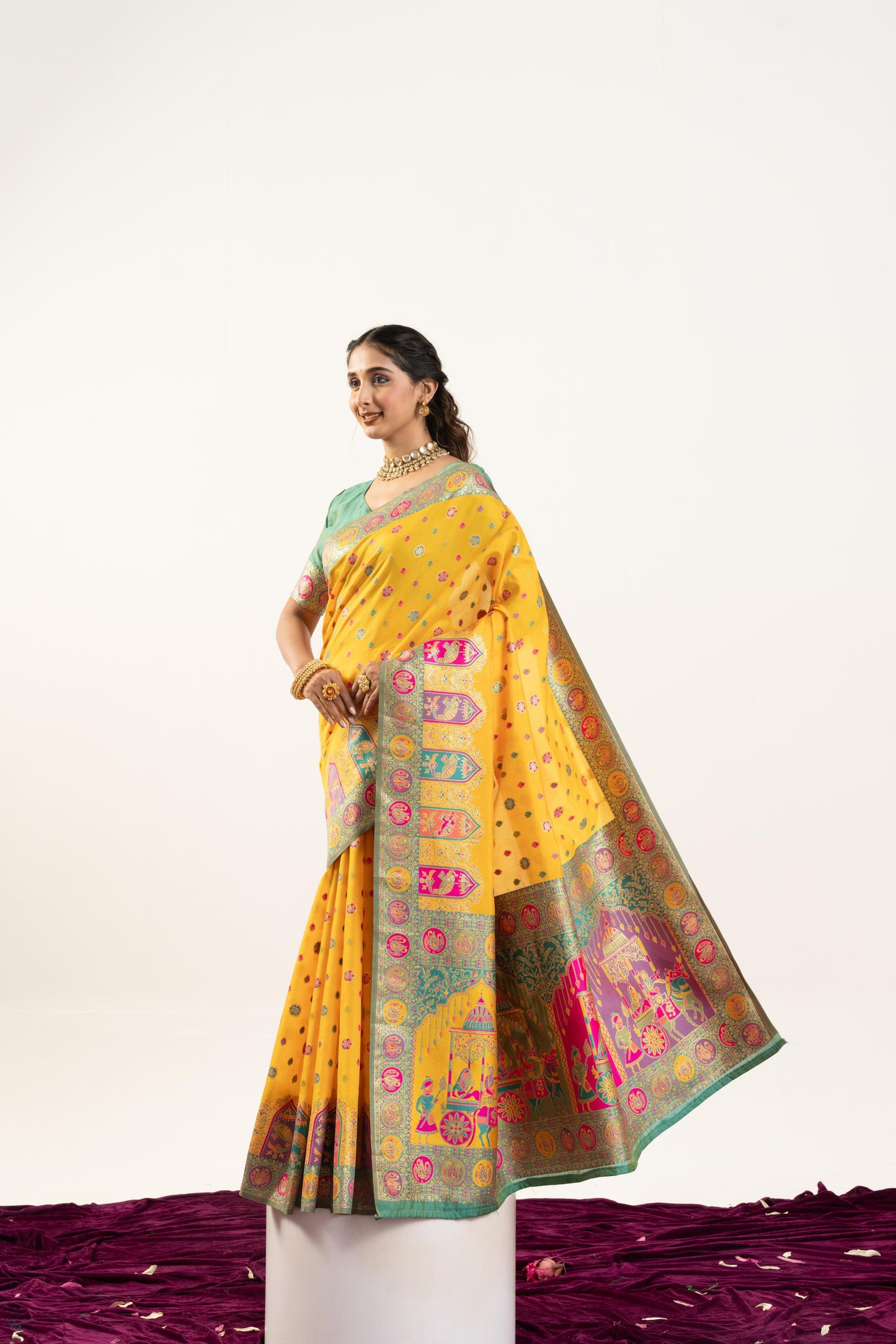 PURE SOFT PASHMINA SILK SAREE - YELLOW