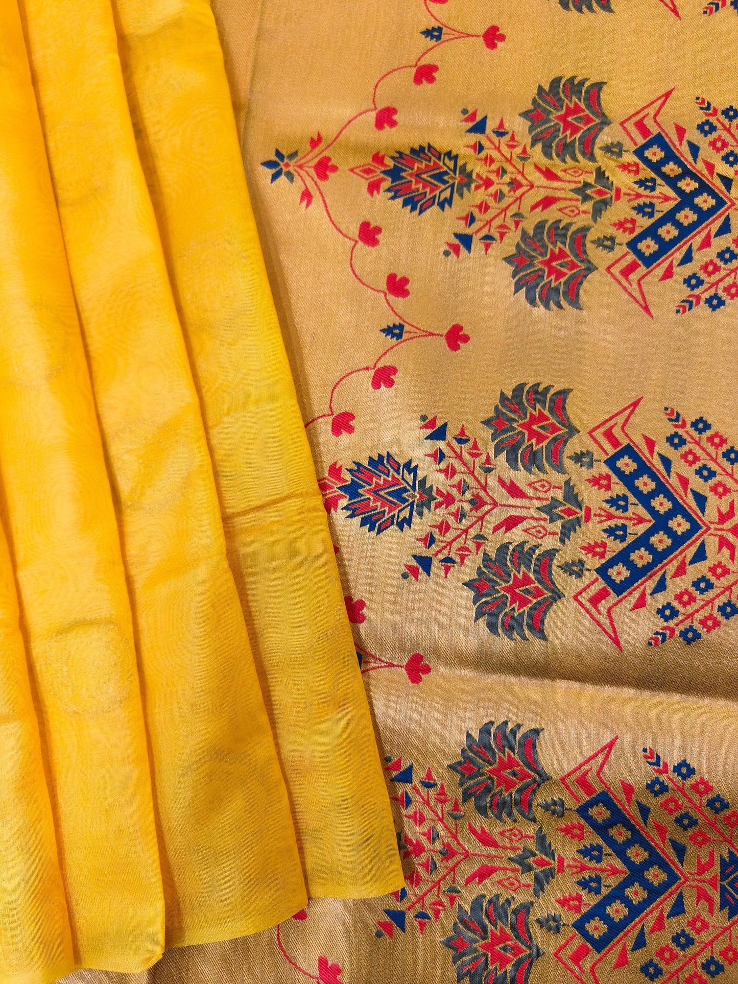 Maharashtrian Paithani Silk Saree - YELLOW