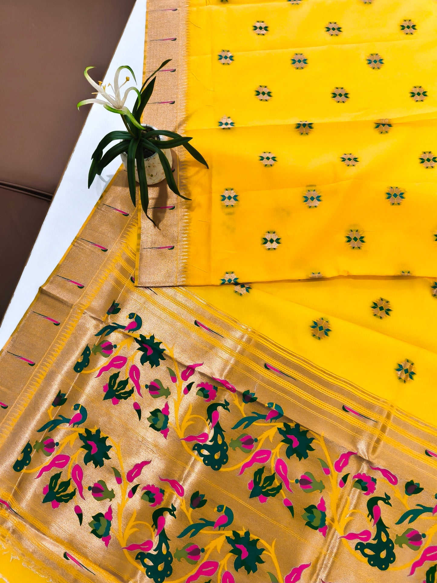 Banarasi Paithani With Bird & Floral Pallu - YELLOW