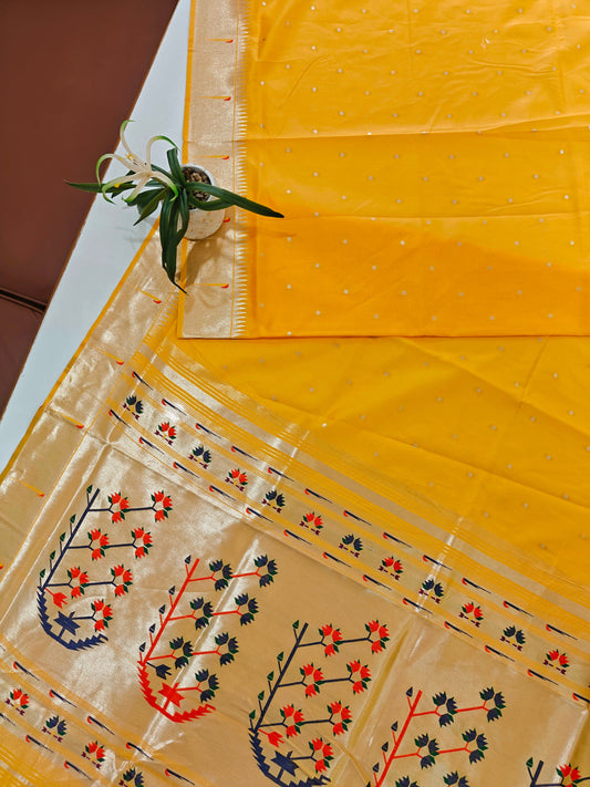 Banarasi Paithani Saree Design with Traditional Kalpavalli Pattern-YELLOW