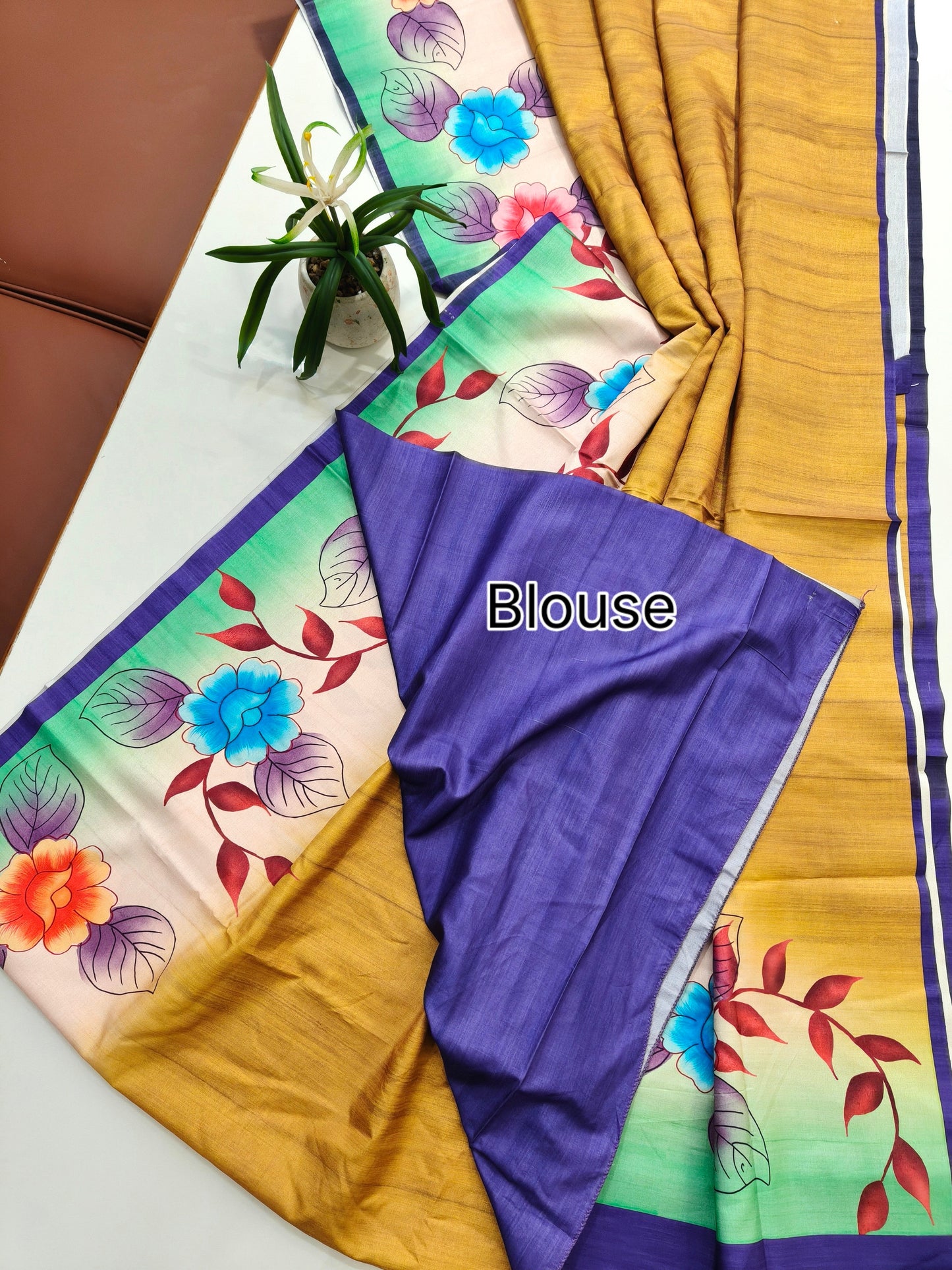 Modern Ethnic Saree with Floral Design -  YELLOW
