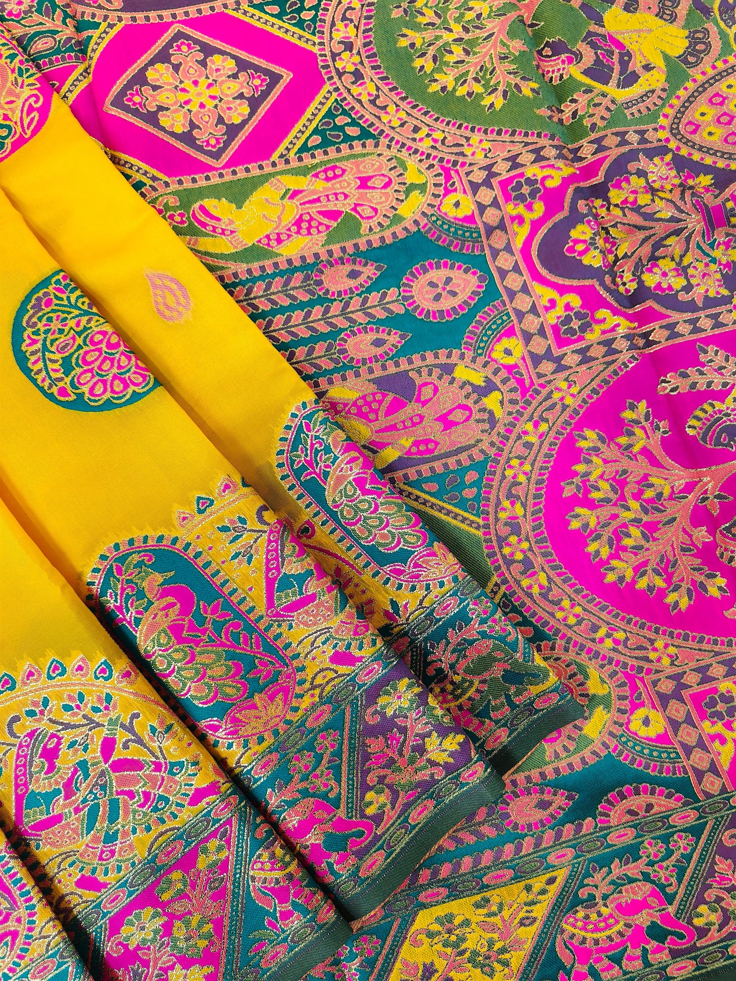 PURE SOFT RAJWADI PASHMINA SILK SAREE - YELLOW