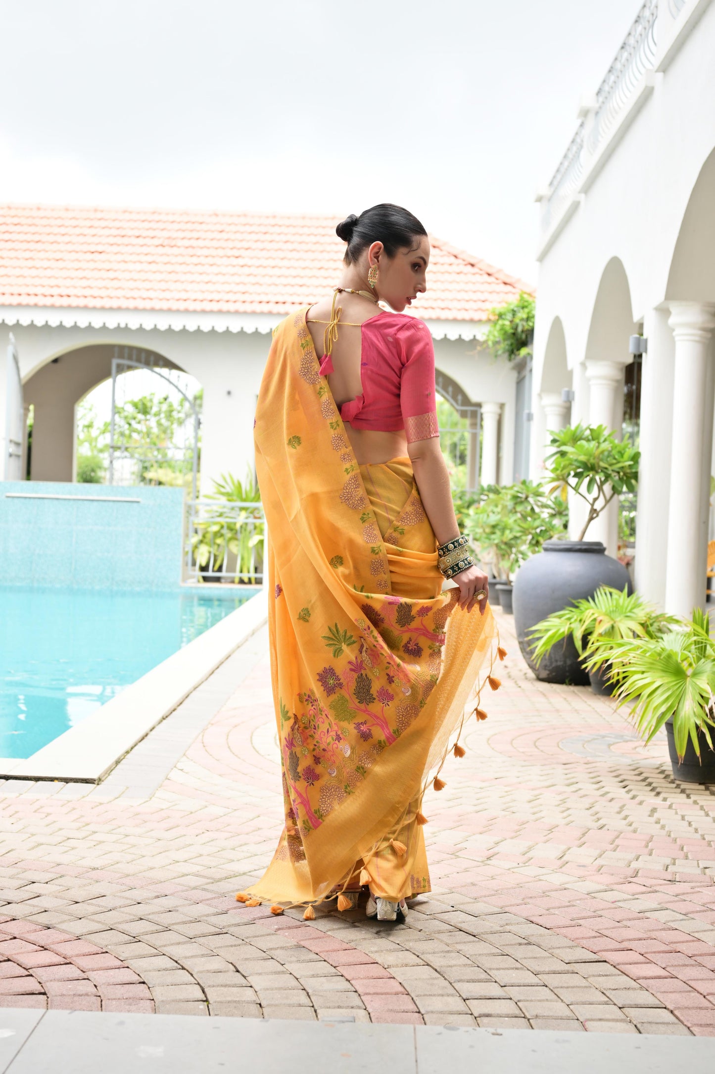 Premium Chanderi Cotton Handloom Saree- YELLOW