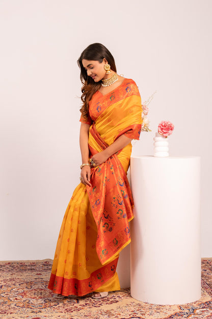 Classic Banarasi Paithani with Traditional Zari - YELLOW