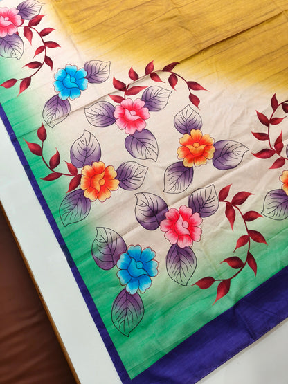 Modern Ethnic Saree with Floral Design -  YELLOW