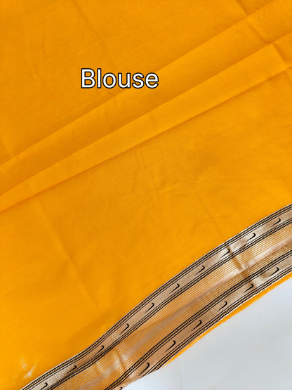 Heritage Hand-Weaving Silk Saree with Parrot Design-YELLOW