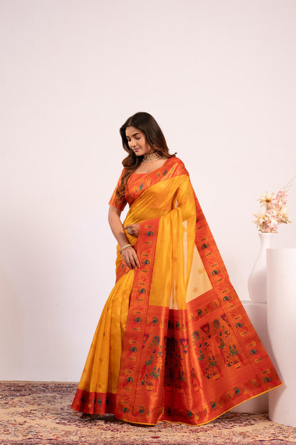 Pure Banarasi Paithani Silk Saree - YELLOW
