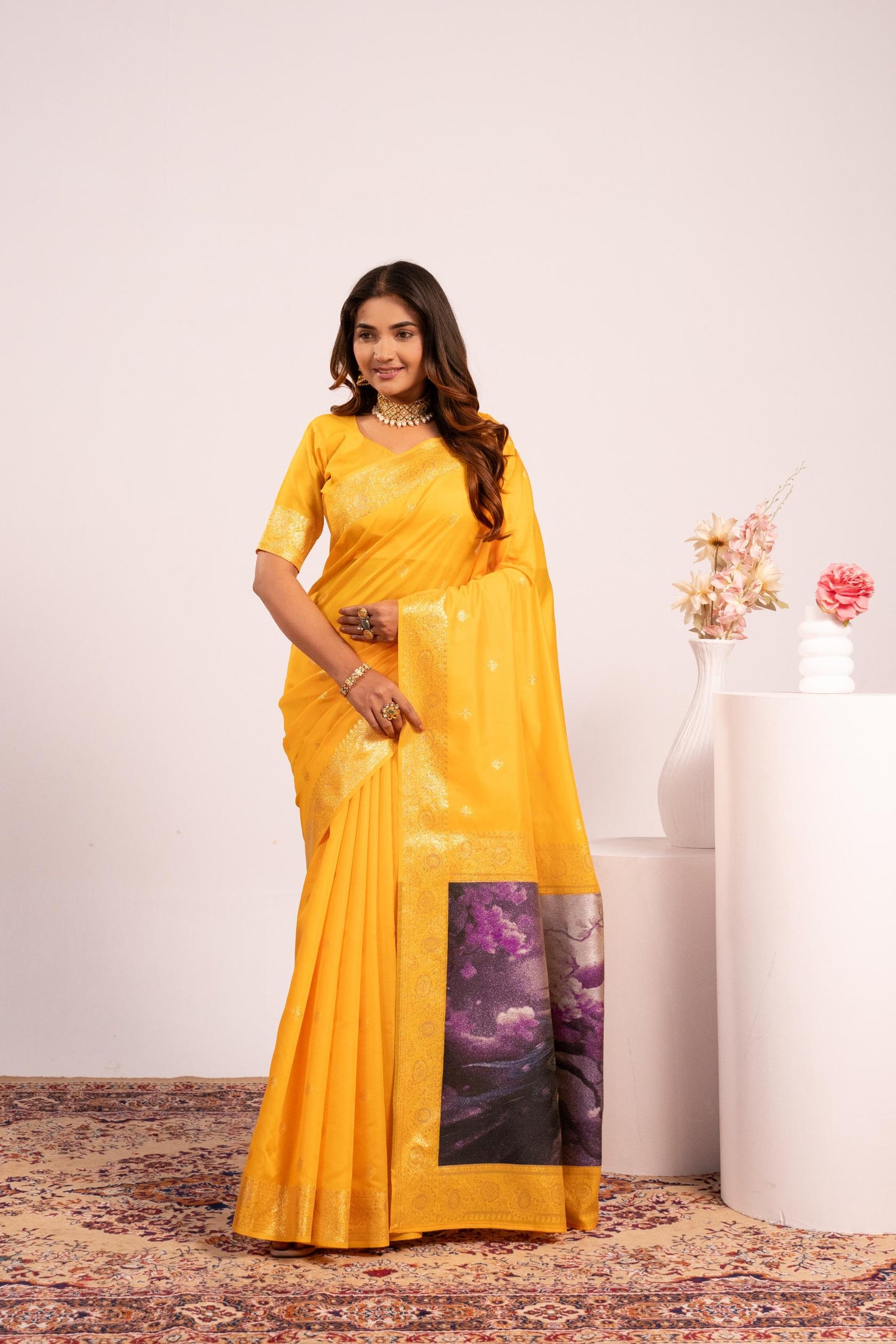 Traditional Paithani Saree with Zari Butti & Storytelling Pallu - YELLOW