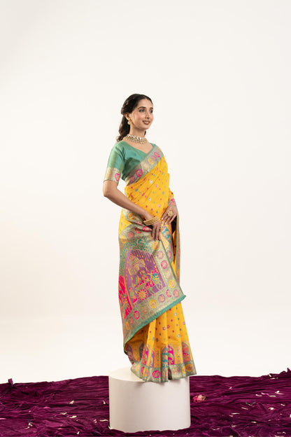 PURE SOFT PASHMINA SILK SAREE - YELLOW