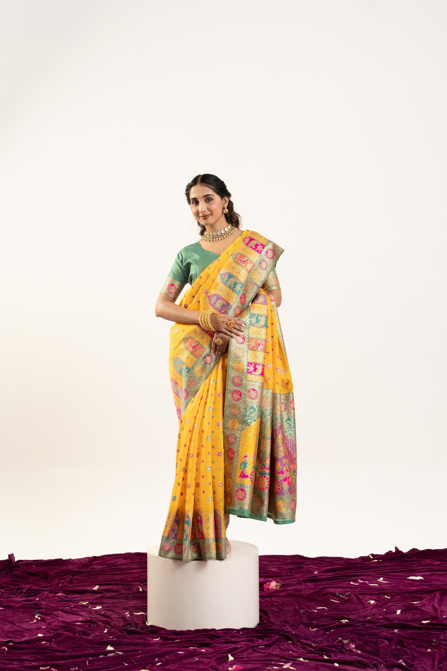 PURE SOFT PASHMINA SILK SAREE - YELLOW