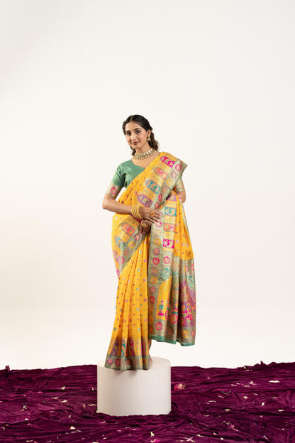 PURE SOFT PASHMINA SILK SAREE - YELLOW