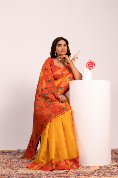 Pure Banarasi Paithani Silk Saree - YELLOW