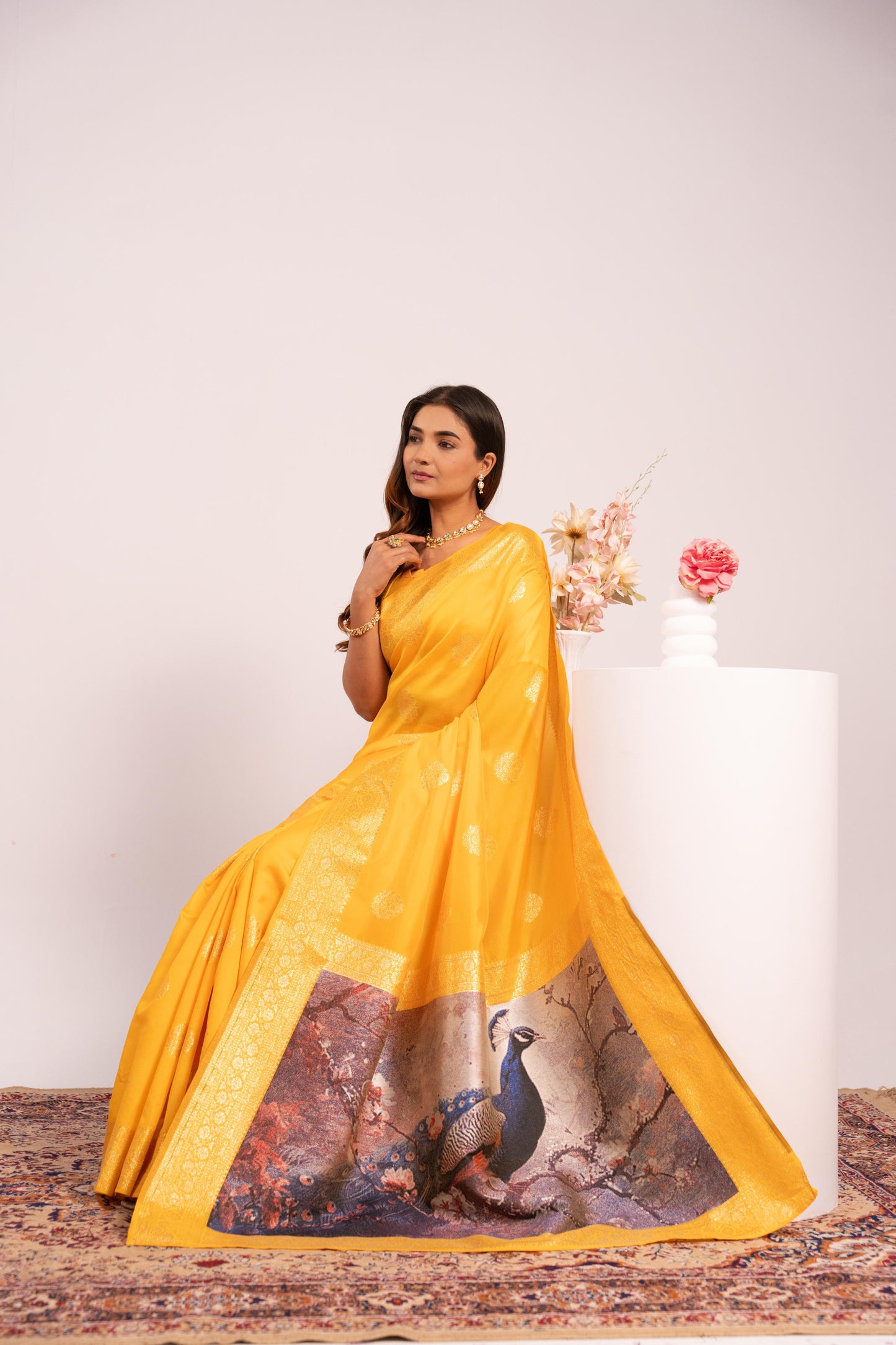 Handloom Banarasi Paithani Silk Saree with Artistic Peacock Pallu - YELLOW